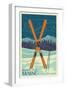Shawnee Peak, Maine - Crossed Skis-Lantern Press-Framed Art Print