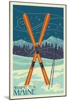 Shawnee Peak, Maine - Crossed Skis-Lantern Press-Mounted Art Print