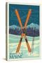 Shawnee Peak, Maine - Crossed Skis-Lantern Press-Stretched Canvas