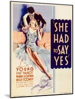 She Had to Say Yes, Lyle Talbot, Loretta Young on Midget Window Card, 1933-null-Mounted Art Print