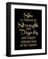 She Is Clothed in Strength Golden Black-Amy Brinkman-Framed Art Print