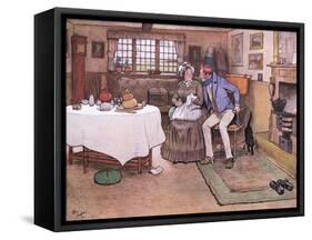 She Looked Up at Toms Face and Smiled Through Her Tears-Cecil Aldin-Framed Stretched Canvas