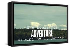 She Looks for Adventure-Vintage Skies-Framed Stretched Canvas