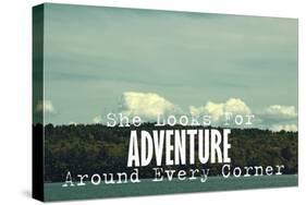 She Looks for Adventure-Vintage Skies-Stretched Canvas