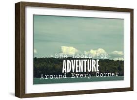 She Looks for Adventure-Vintage Skies-Framed Giclee Print