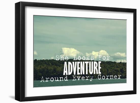 She Looks for Adventure-Vintage Skies-Framed Premium Giclee Print