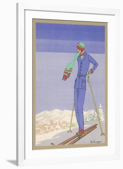 She Pauses Before Embarking on the Piste in Her Elegant Ski Costume-Zeilinger-Framed Premium Giclee Print