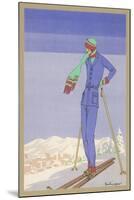 She Pauses Before Embarking on the Piste in Her Elegant Ski Costume-Zeilinger-Mounted Art Print