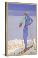 She Pauses Before Embarking on the Piste in Her Elegant Ski Costume-Zeilinger-Stretched Canvas