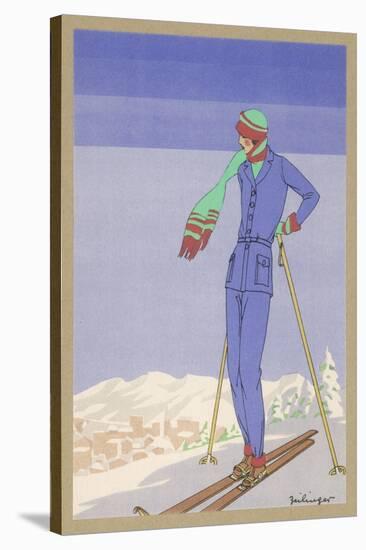 She Pauses Before Embarking on the Piste in Her Elegant Ski Costume-Zeilinger-Stretched Canvas