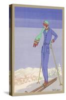 She Pauses Before Embarking on the Piste in Her Elegant Ski Costume-Zeilinger-Stretched Canvas