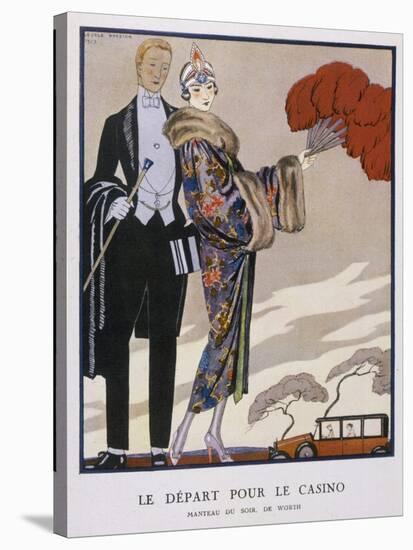 She Wears an Evening Coat by Worth: Oriental Cherry Blossom with Wide Full Sleeves-Georges Barbier-Stretched Canvas