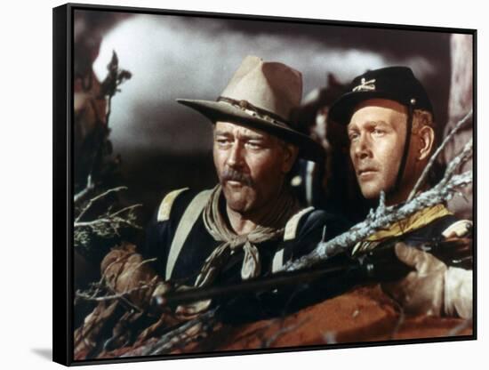 SHE WORE A YELLOW RIBBON, 1949 directed by JOHN FORD John Wayne and Harry Carey Jr (photo)-null-Framed Stretched Canvas