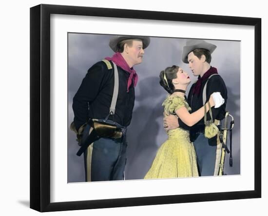 SHE WORE A YELLOW RIBBON, 1949 directed by JOHN FORD John Wayne, Joanne Dru and John Agar (photo)-null-Framed Photo