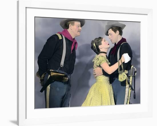 SHE WORE A YELLOW RIBBON, 1949 directed by JOHN FORD John Wayne, Joanne Dru and John Agar (photo)-null-Framed Photo