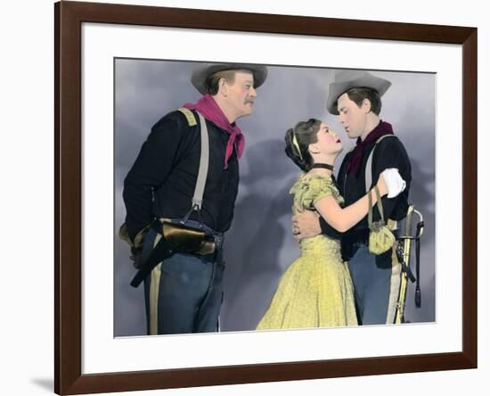 SHE WORE A YELLOW RIBBON, 1949 directed by JOHN FORD John Wayne, Joanne Dru and John Agar (photo)-null-Framed Photo