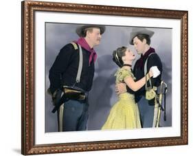 SHE WORE A YELLOW RIBBON, 1949 directed by JOHN FORD John Wayne, Joanne Dru and John Agar (photo)-null-Framed Photo