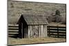 Shed and wheel, James Cant Ranch, John Day Fossil Beds, Oregon, USA-Michel Hersen-Mounted Photographic Print