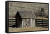 Shed and wheel, James Cant Ranch, John Day Fossil Beds, Oregon, USA-Michel Hersen-Framed Stretched Canvas