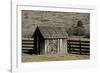 Shed and wheel, James Cant Ranch, John Day Fossil Beds, Oregon, USA-Michel Hersen-Framed Photographic Print