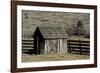 Shed and wheel, James Cant Ranch, John Day Fossil Beds, Oregon, USA-Michel Hersen-Framed Photographic Print