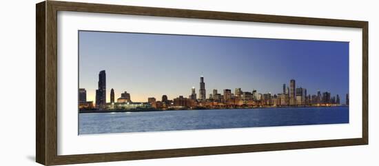 Shedd Acquarium and Chicago Skyline at Dusk, Chicago, Illinois, USA-Michele Falzone-Framed Photographic Print