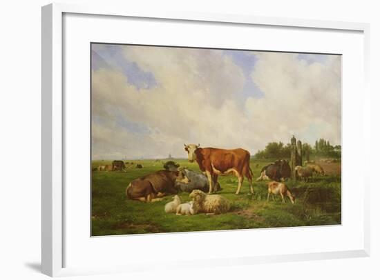 Sheep and Cattle in a Field-Henri Auguste Calixte Cesar Serrur-Framed Giclee Print