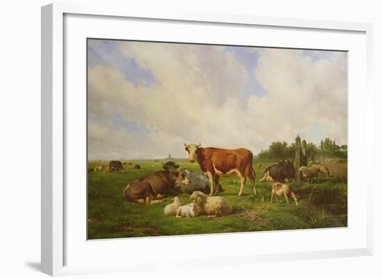 Sheep and Cattle in a Field-Henri Auguste Calixte Cesar Serrur-Framed Giclee Print