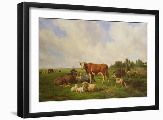 Sheep and Cattle in a Field-Henri Auguste Calixte Cesar Serrur-Framed Giclee Print