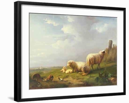 Sheep and Chickens in a Landscape, 19th Century-Eugene Joseph Verboeckhoven-Framed Giclee Print