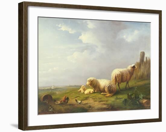 Sheep and Chickens in a Landscape, 19th Century-Eugene Joseph Verboeckhoven-Framed Giclee Print