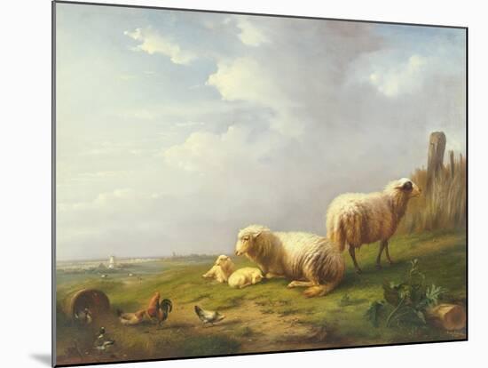 Sheep and Chickens in a Landscape, 19th Century-Eugene Joseph Verboeckhoven-Mounted Giclee Print