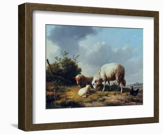 Sheep and Poultry in a Landscape, 19th Century-Eugène Verboeckhoven-Framed Giclee Print