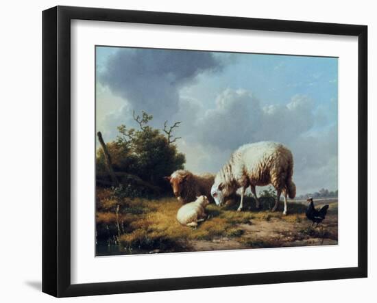 Sheep and Poultry in a Landscape, 19th Century-Eugène Verboeckhoven-Framed Giclee Print