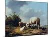 Sheep and Poultry in a Landscape, 19th Century-Eugène Verboeckhoven-Mounted Giclee Print