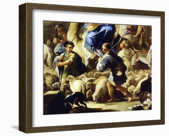 Sheep and Shepherds, Detail from Rebecca's Departure for Canaan-Luca Giordano-Framed Giclee Print
