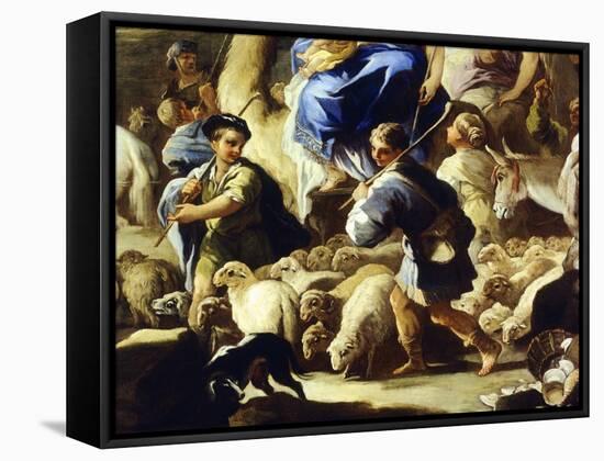 Sheep and Shepherds, Detail from Rebecca's Departure for Canaan-Luca Giordano-Framed Stretched Canvas