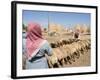 Sheep Being Milked in Front of Beehive Houses Built of Brick and Mud, Srouj Village, Syria-Christian Kober-Framed Photographic Print