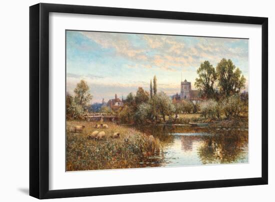 Sheep Grazing before Wrotham Church, Twilight-Alfred Augustus Glendening-Framed Giclee Print