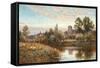 Sheep Grazing before Wrotham Church, Twilight-Alfred Augustus Glendening-Framed Stretched Canvas