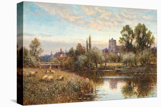 Sheep Grazing before Wrotham Church, Twilight-Alfred Augustus Glendening-Stretched Canvas