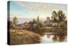 Sheep Grazing before Wrotham Church, Twilight-Alfred Augustus Glendening-Stretched Canvas