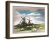 Sheep Grazing near the Mill. Beautiful Clouds in the Sky. Rustic Dutch Landscape. Netherlands Villa-Svetlana Shishkanova-Framed Art Print