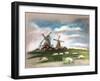 Sheep Grazing near the Mill. Beautiful Clouds in the Sky. Rustic Dutch Landscape. Netherlands Villa-Svetlana Shishkanova-Framed Art Print