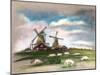 Sheep Grazing near the Mill. Beautiful Clouds in the Sky. Rustic Dutch Landscape. Netherlands Villa-Svetlana Shishkanova-Mounted Art Print