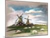 Sheep Grazing near the Mill. Beautiful Clouds in the Sky. Rustic Dutch Landscape. Netherlands Villa-Svetlana Shishkanova-Mounted Art Print