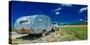 Sheep herder camper to graze sheep on Hastings Mesa near Ridgway, Colorado from truck-null-Stretched Canvas