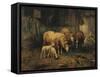 Sheep in a Barn-Jean-Baptiste-Camille Corot-Framed Stretched Canvas