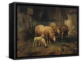 Sheep in a Barn-Jean-Baptiste-Camille Corot-Framed Stretched Canvas