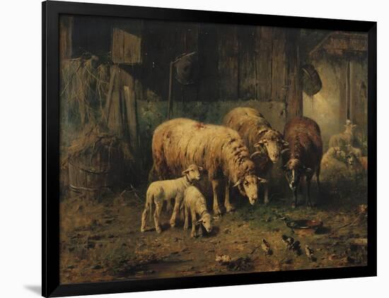 Sheep in a Barn-Jean-Baptiste-Camille Corot-Framed Giclee Print